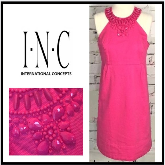 INC International Concepts Dresses & Skirts - INC Bright Pink Beaded Neck Shift Sundress, 8